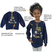 Load image into Gallery viewer, &#39;YESHUA IS KING&#39; Kids&#39;  Embroidered Sweatshirt for Boys &amp; Girls (9-12Yrs, Navy)
