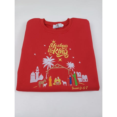 'YESHUA IS KING' Kids'  Embroidered Sweatshirt for Boys & Girls (3-8Yrs, Red)