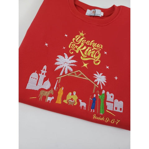 'YESHUA IS KING' Kids'  Embroidered Sweatshirt for Boys & Girls (3-8Yrs, Red)