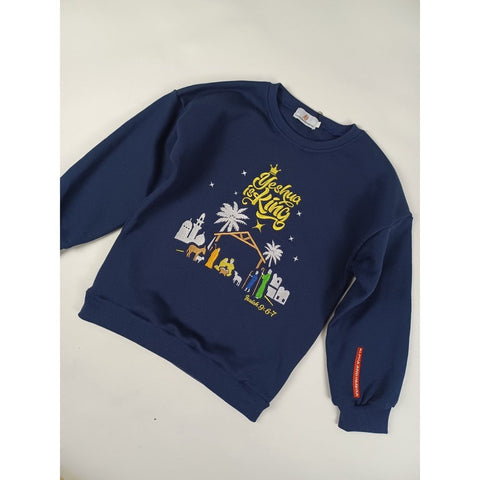 'YESHUA IS KING' Kids'  Embroidered Sweatshirt for Boys & Girls (9-12Yrs, Navy)