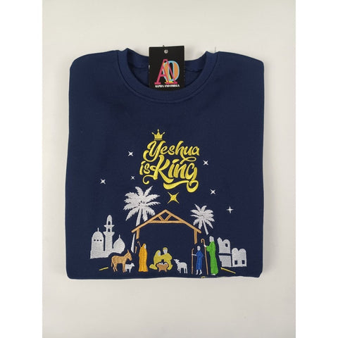 'YESHUA IS KING' Kids'  Embroidered Sweatshirt for Boys & Girls (9-12Yrs, Navy)