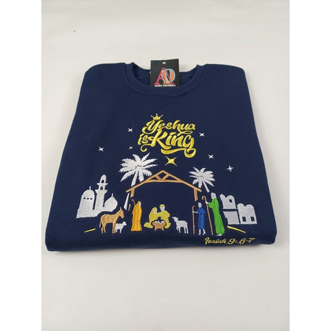 'YESHUA IS KING' Kids'  Embroidered Sweatshirt for Boys & Girls (9-12Yrs, Navy)