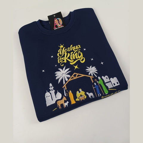 'YESHUA IS KING' Kids'  Embroidered Sweatshirt for Boys & Girls (9-12Yrs, Navy)