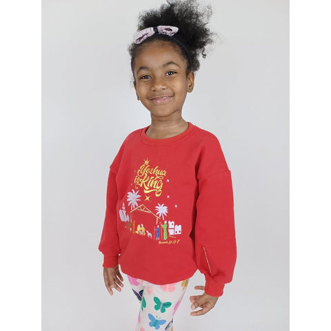 'YESHUA IS KING' Kids'  Embroidered Sweatshirt for Boys & Girls (3-8Yrs, Red)