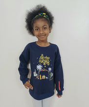 Load image into Gallery viewer, &#39;YESHUA IS KING&#39; KIDS  Embroidered Sweatshirt for boys &amp; girls (9-12Yrs, Navy)
