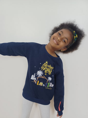 'YESHUA IS KING' Kids'  Embroidered Sweatshirt for Boys & Girls (9-12Yrs, Navy)