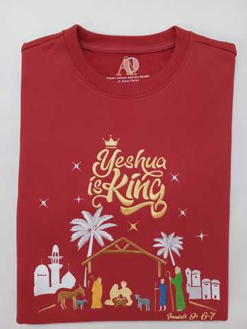 'YESHUA IS KING' Embroidered Red Sweatshirt