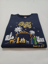 Load image into Gallery viewer, &#39;YESHUA IS KING&#39; Embroidered Navy Sweatshirt - PRE-ORDER
