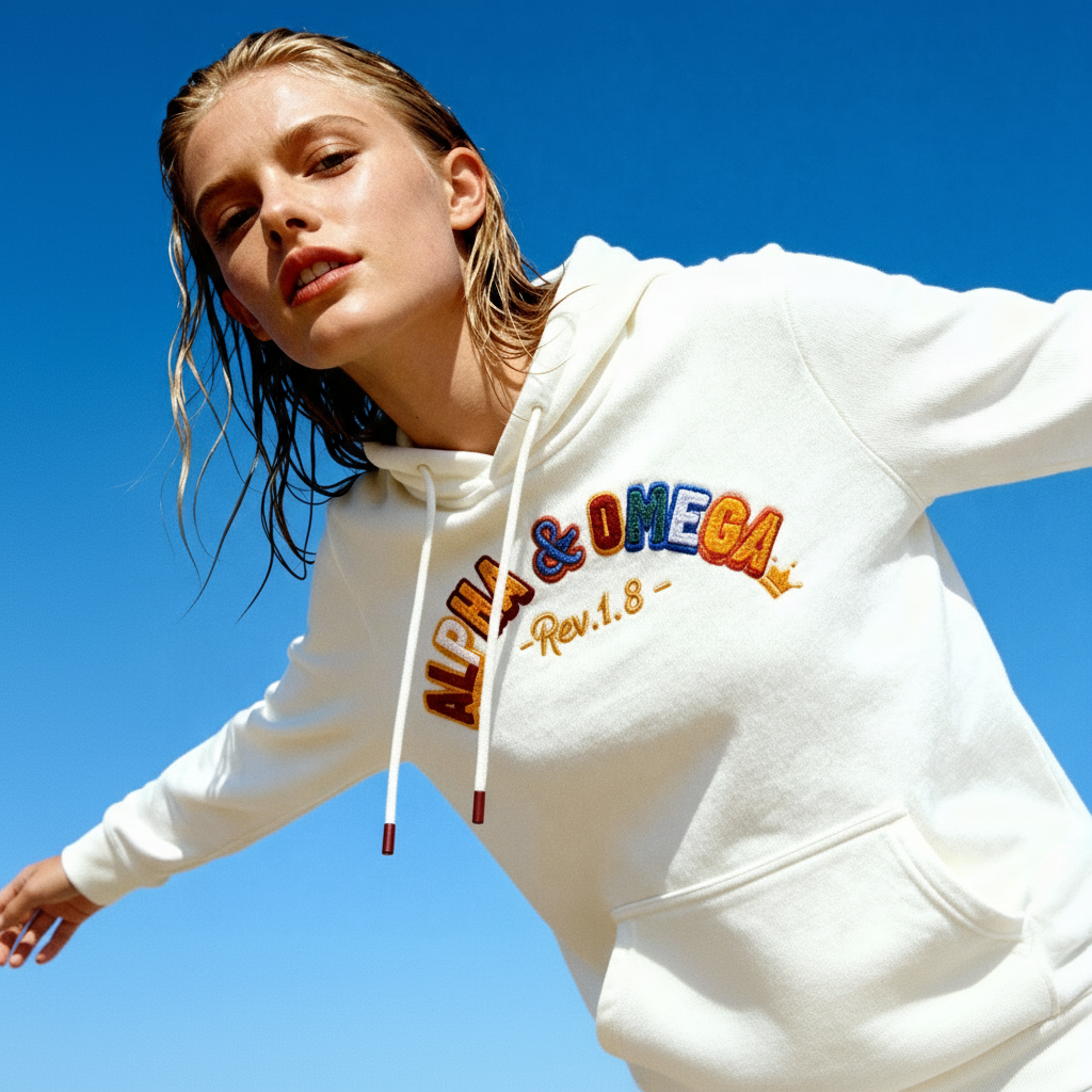 ALPHA AND OMEGA REV. 1. 8, Embroidered Hoodie