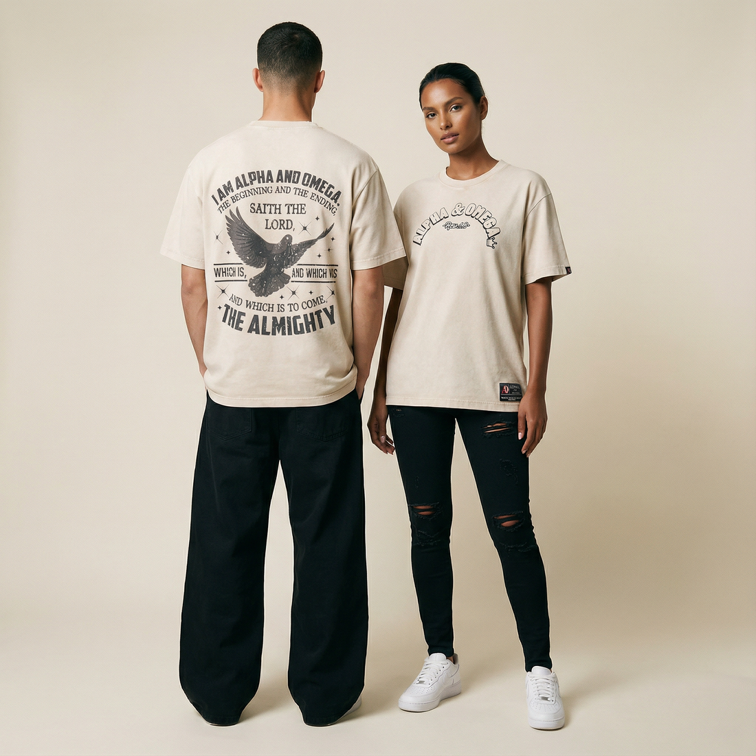 Washed Oversized AO Cutoff Beige T-Shirt