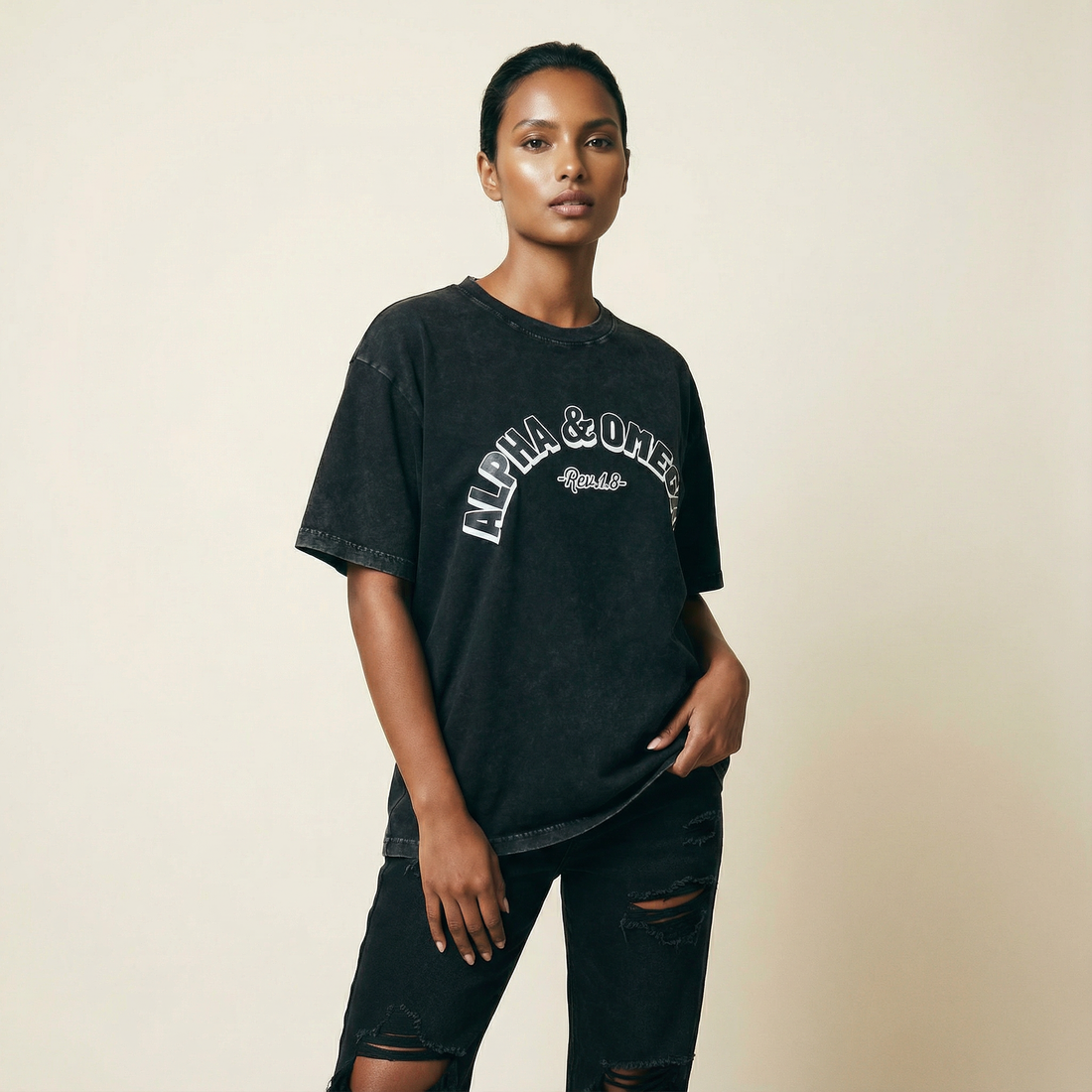 Washed Oversized AO Cutoff Black T-Shirt