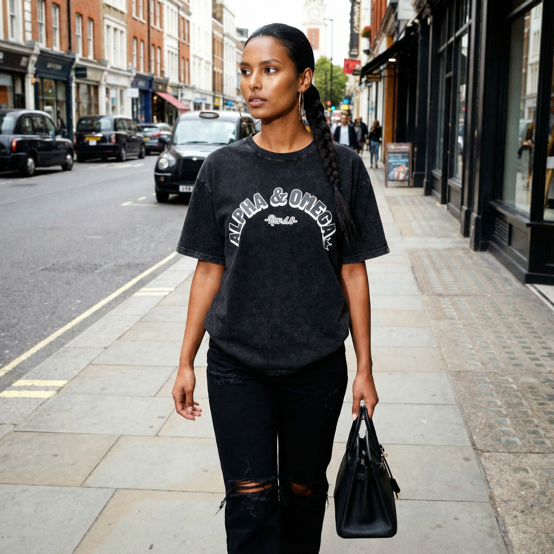 Washed Oversized AO Cutoff Black T-Shirt