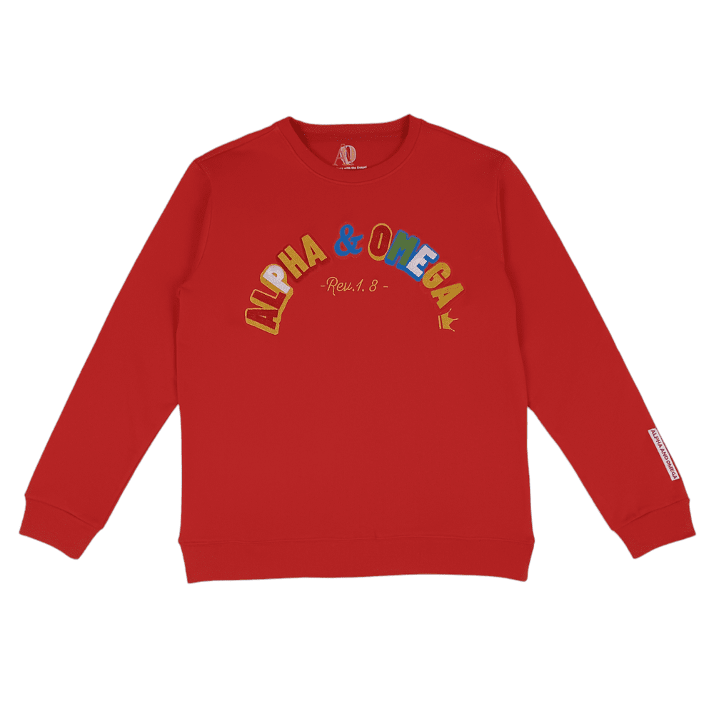 ALPHA AND OMEGA REV. 1. 8, Embroidered Sweatshirt (Red)