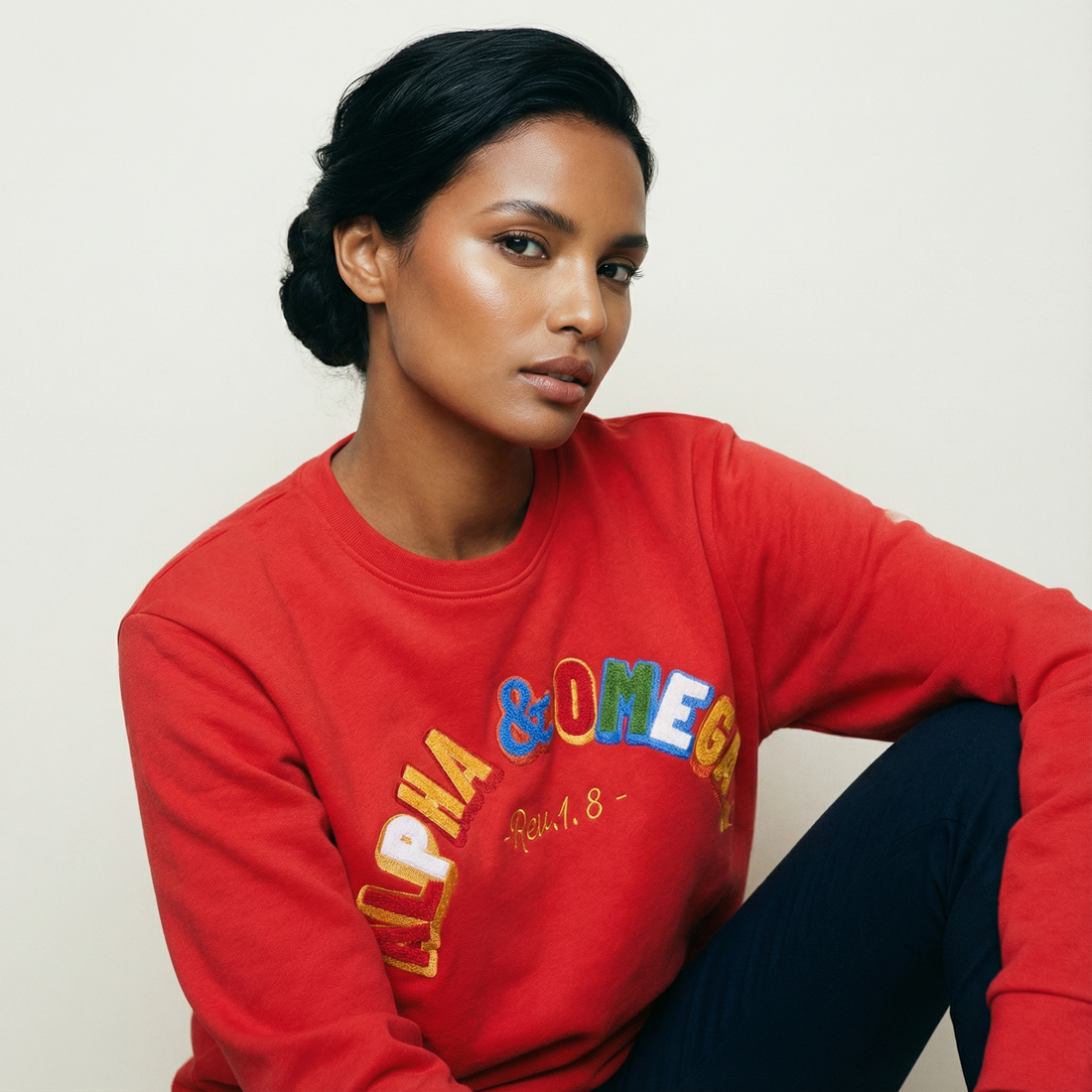 ALPHA AND OMEGA REV. 1. 8, Embroidered Sweatshirt (Red)