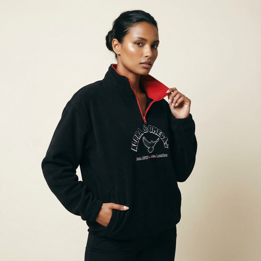 'ALPHA & OMEGA, REV. 1.8' Heavyweight Christian Fleece Jacket - Black