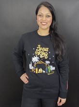 Load image into Gallery viewer, &#39;JESUS IS KING 👑&#39; Embroidered Crew Neck Black Sweatshirt
