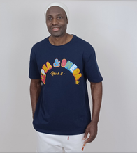 Load image into Gallery viewer, Multicoloured Logo Navy T-shirt - Impact Culture with the Gospel
