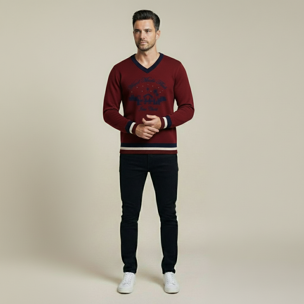 Word Made Flesh Knit Lux. V-Neck Burgundy Sweater Jumper