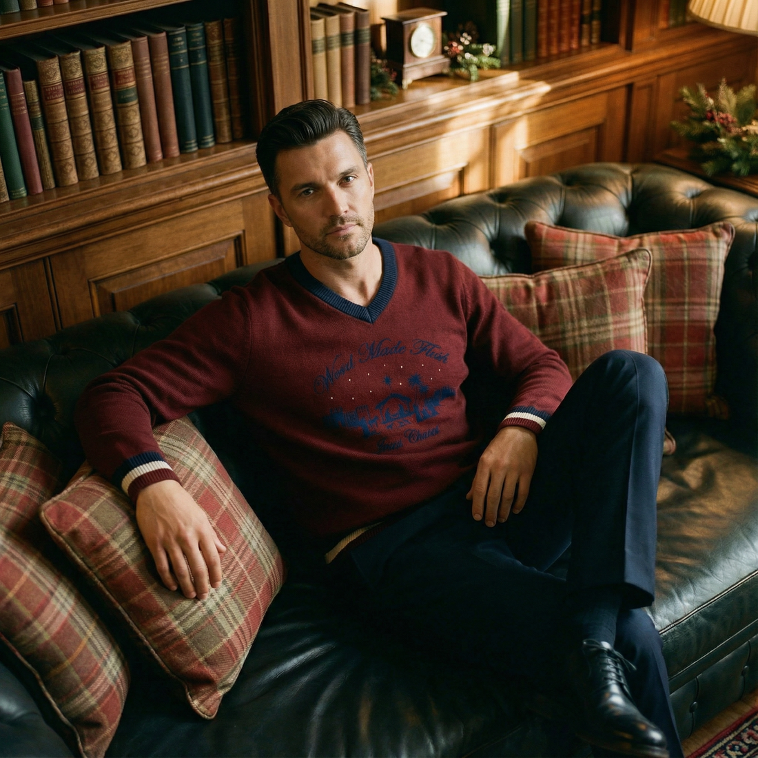 'WORD MADE FLESH' Knitted Burgundy V-Neck Christmas Sweater Jumper