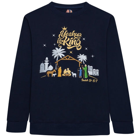 'YESHUA IS KING' Embroidered Navy Sweatshirt