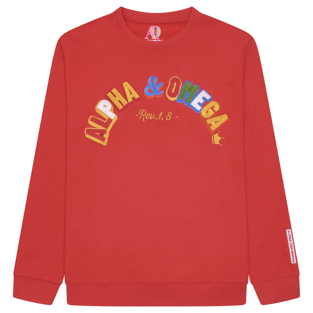 ALPHA AND OMEGA REV. 1. 8, Embroidered Sweatshirt (Red)
