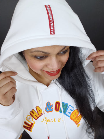 ALPHA AND OMEGA REV. 1. 8, Embroidered Hoodie (White) PRE-ORDER