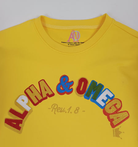 ALPHA AND OMEGA REV. 1. 8, Embroidered Sweatshirt (Yellow)