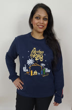 Load image into Gallery viewer, &#39;YESHUA IS KING&#39; Embroidered Navy Sweatshirt - PRE-ORDER
