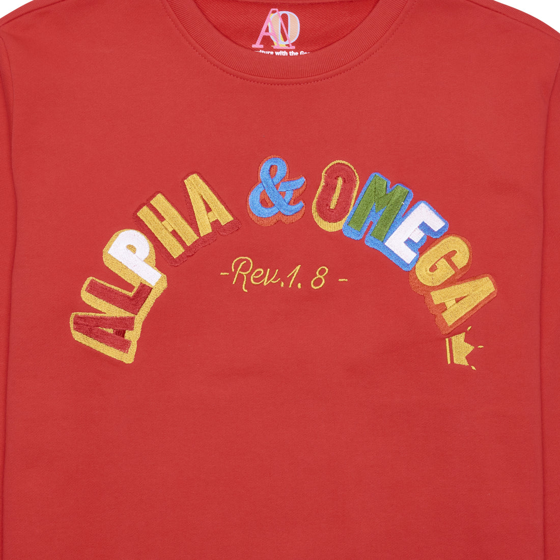 ALPHA AND OMEGA REV. 1. 8, Embroidered Sweatshirt (Red)