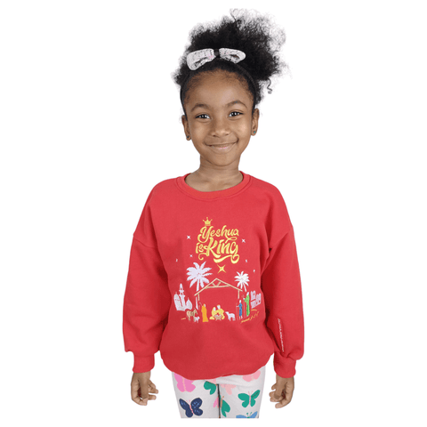 'YESHUA IS KING' Kids'  Embroidered Sweatshirt for Boys & Girls (3-8Yrs, Red)