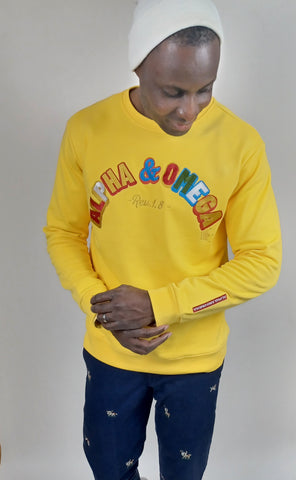 ALPHA AND OMEGA REV. 1. 8, Embroidered Sweatshirt (Yellow)