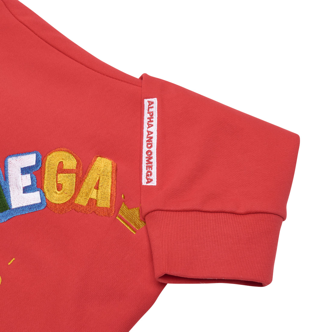ALPHA AND OMEGA REV. 1. 8, Embroidered Sweatshirt (Red)