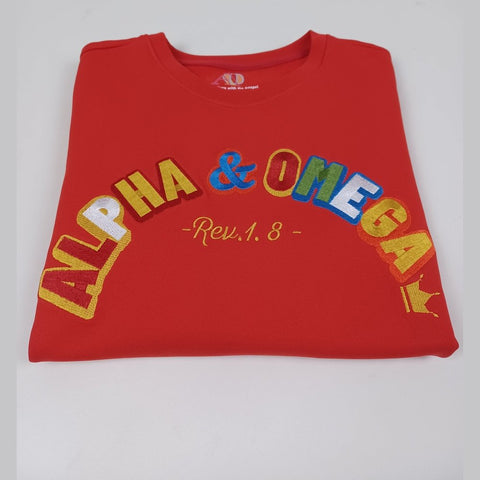 ALPHA AND OMEGA REV. 1. 8, Embroidered Sweatshirt (Red)