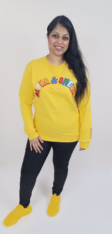 ALPHA AND OMEGA REV. 1. 8, Embroidered Sweatshirt (Yellow)