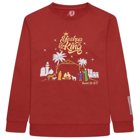 'YESHUA IS KING' Embroidered Red Sweatshirt