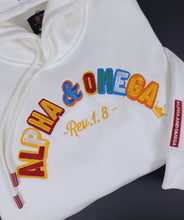 Load image into Gallery viewer, ALPHA AND OMEGA REV. 1. 8, Embroidered Hoodie (White) PRE-ORDER
